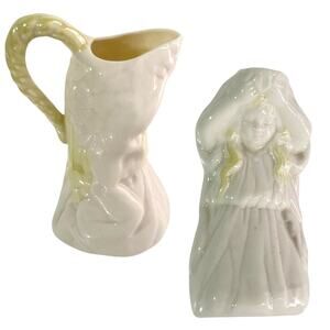 Belleek Ireland Cream Pitcher Maiden Girl Fine China 5" Creamer 6th Mark 60s Vtg